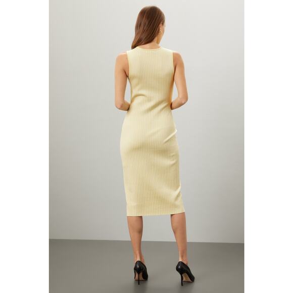 JASON WU Women's Light Yellow Ribbed Knit Sleeveless Form-Fitting Dress Size XS - Picture 2 of 16